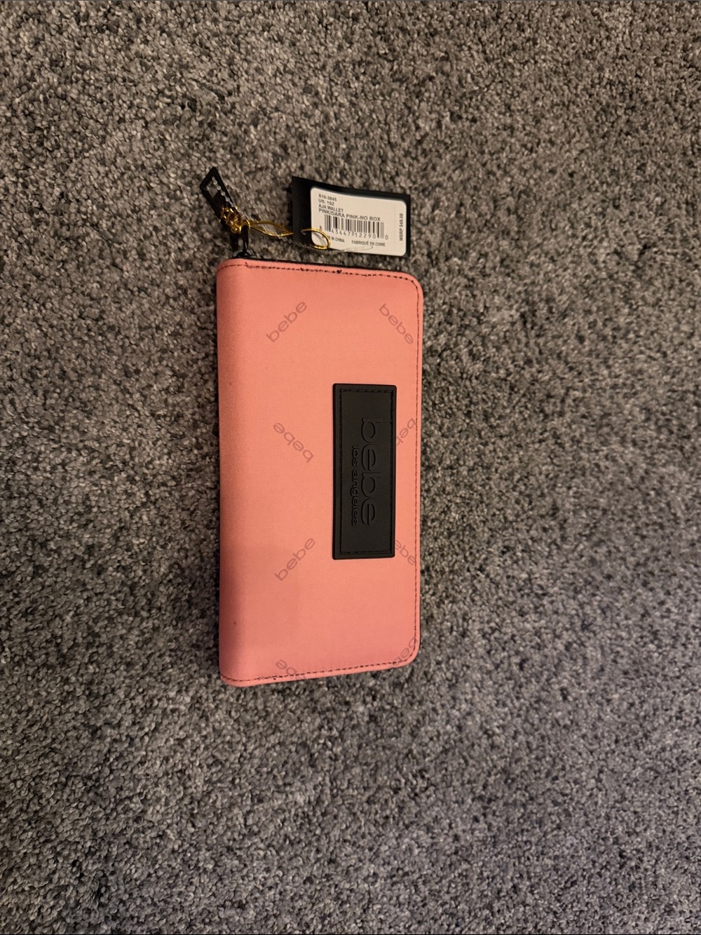 bebe Coral Pink Zip-Around Phone Wallet Case with Logo Patch
